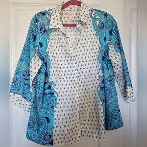 Chico's Turquoise and White Paisley Button Down Shirt